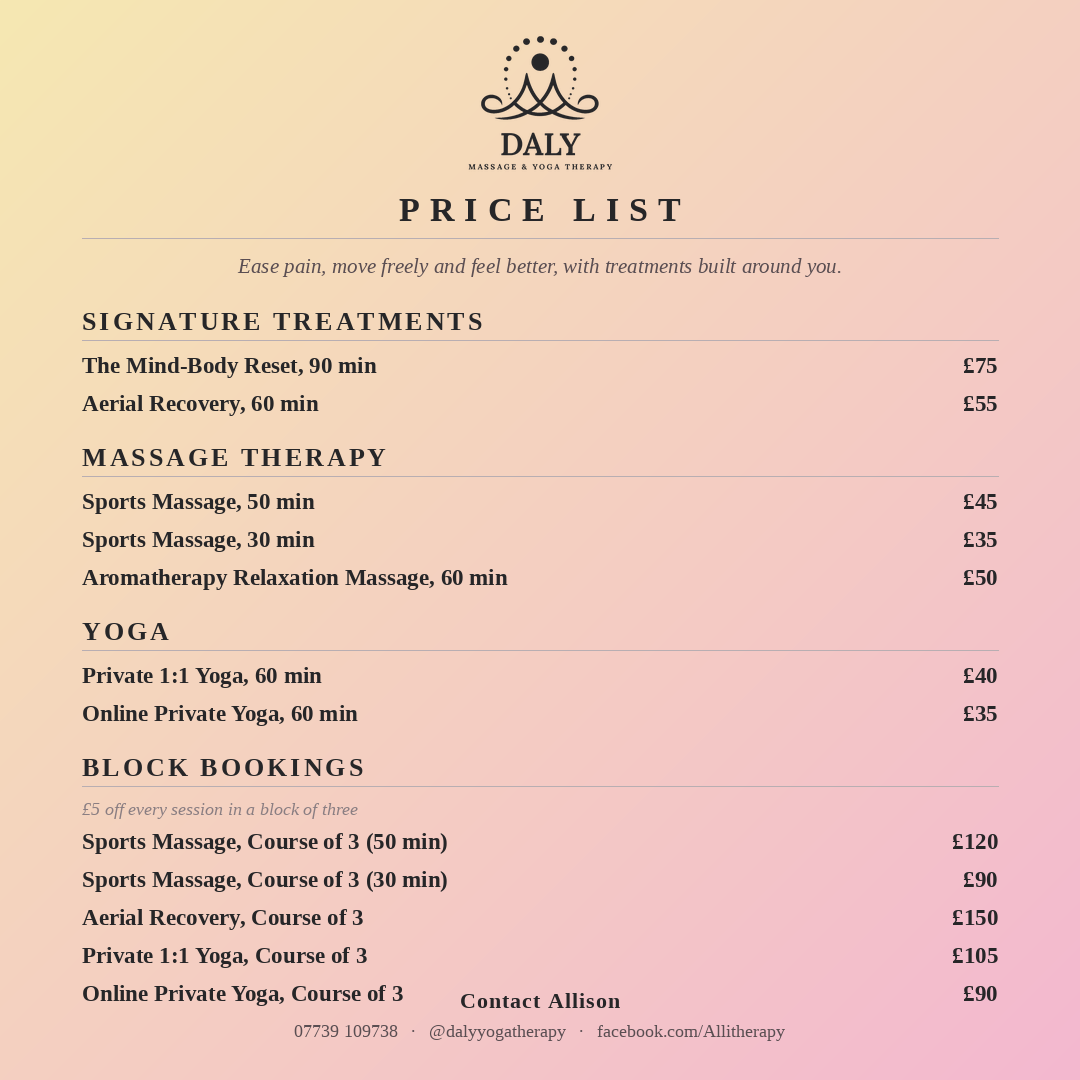 Daly Price List (Instagram)